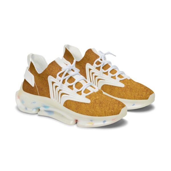 Gold Crushed Suede Print Mesh Sneakers