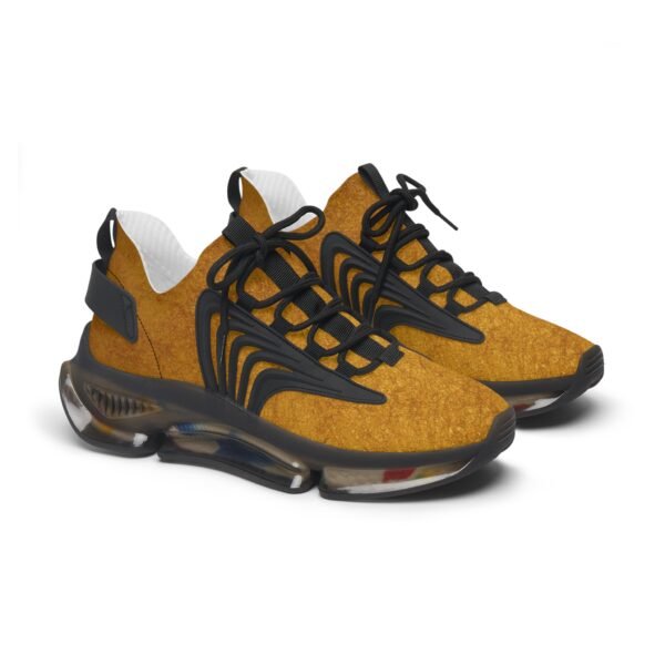 Gold Crushed Suede Print Mesh Sneakers - Image 4