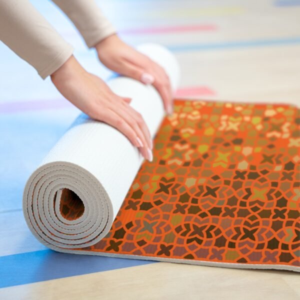 Orange Yoga Mat - Gold & Brown Geo Design - Image 3