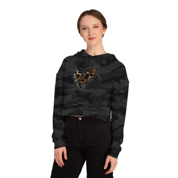 Cropped Hoodie - Animal Print Heart Design - Image 3