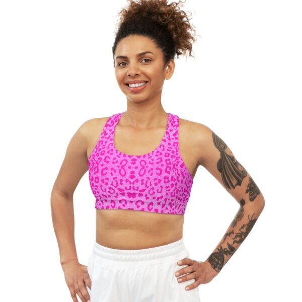 Hot Pink Cheetah Print Seamless Sports Bra - Image 2