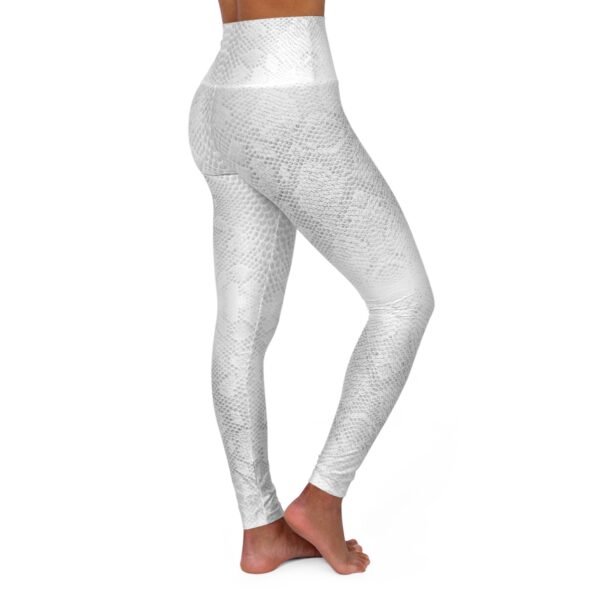 White Snakeskin Print Yoga Leggings - Image 3